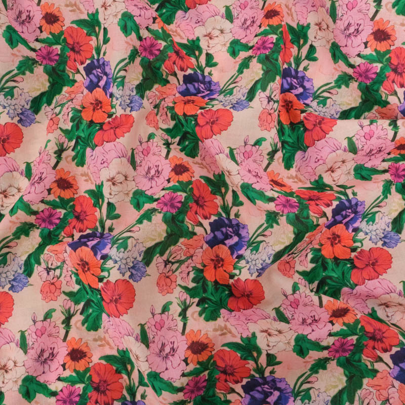 Popeline de Coton Mila Romancia Rose Vert - Maison Klem